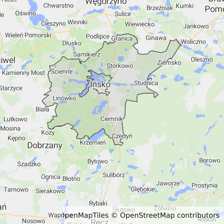 Mapa z zaznaczonym Ińskiem