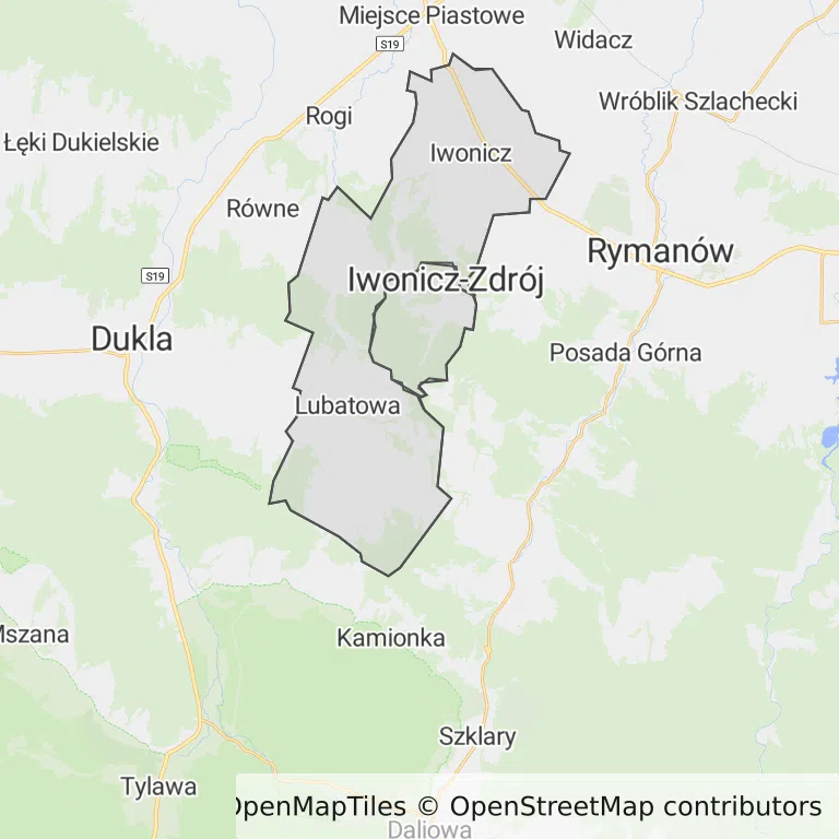 Mapa z zaznaczonym Iwoniczu-Zdroju