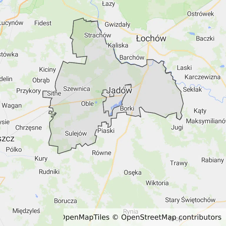 Mapa z zaznaczonym Jadowem