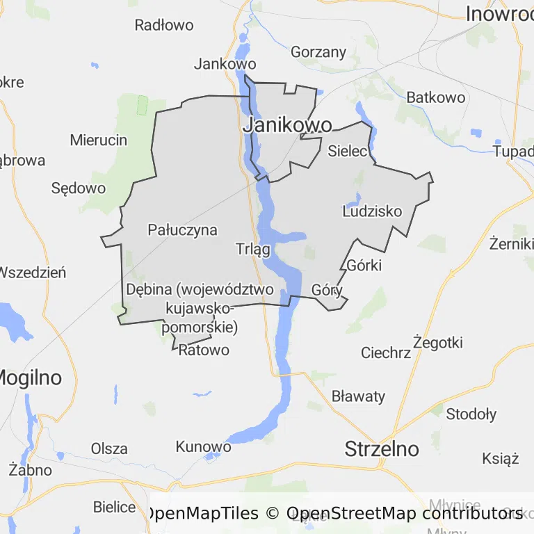 Mapa z zaznaczonym Janikowem