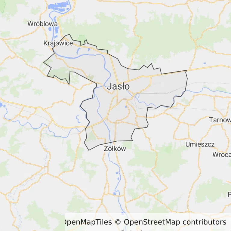 Mapa z zaznaczonym Jaśle