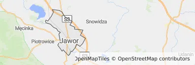 Mapa z zaznaczonym Jaworze