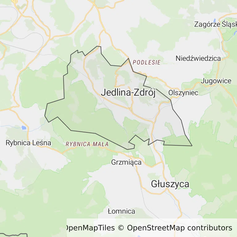 Mapa z zaznaczonym Jedlinie-Zdroju