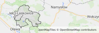 Mapa z zaznaczonymi Jelczu-Laskowicami