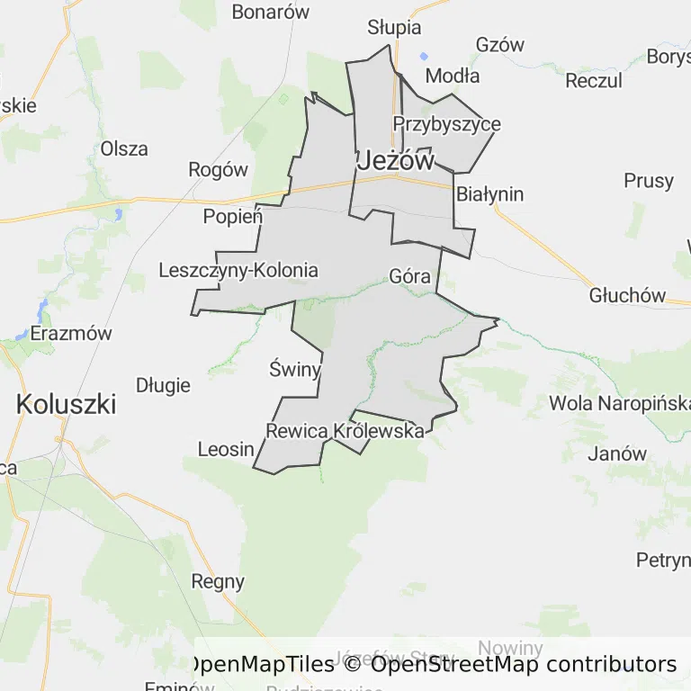 Mapa z zaznaczonym Jeżowem