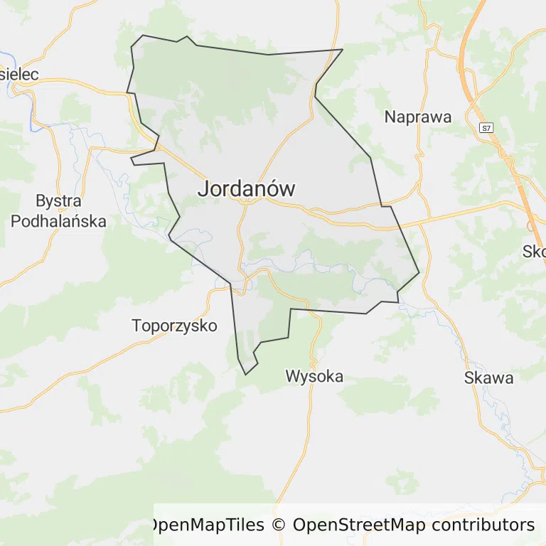 Mapa z zaznaczonym Jordanowem
