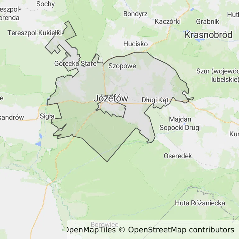 Mapa z zaznaczonym Józefowem
