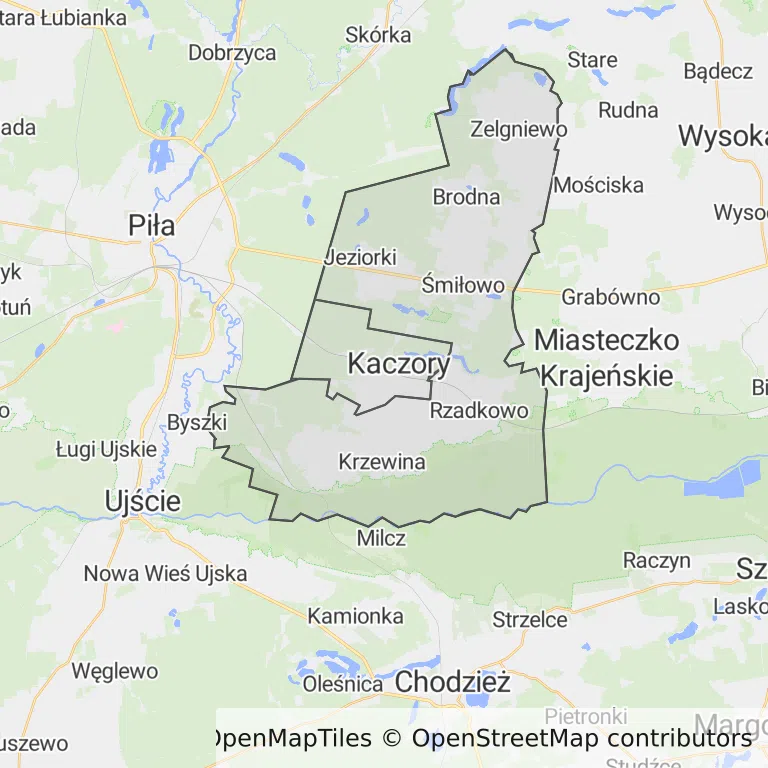 Mapa z zaznaczonym Kaczorami
