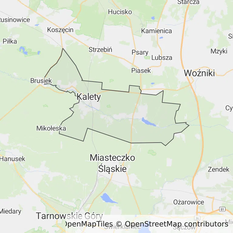 Mapa z zaznaczonym Kaletami