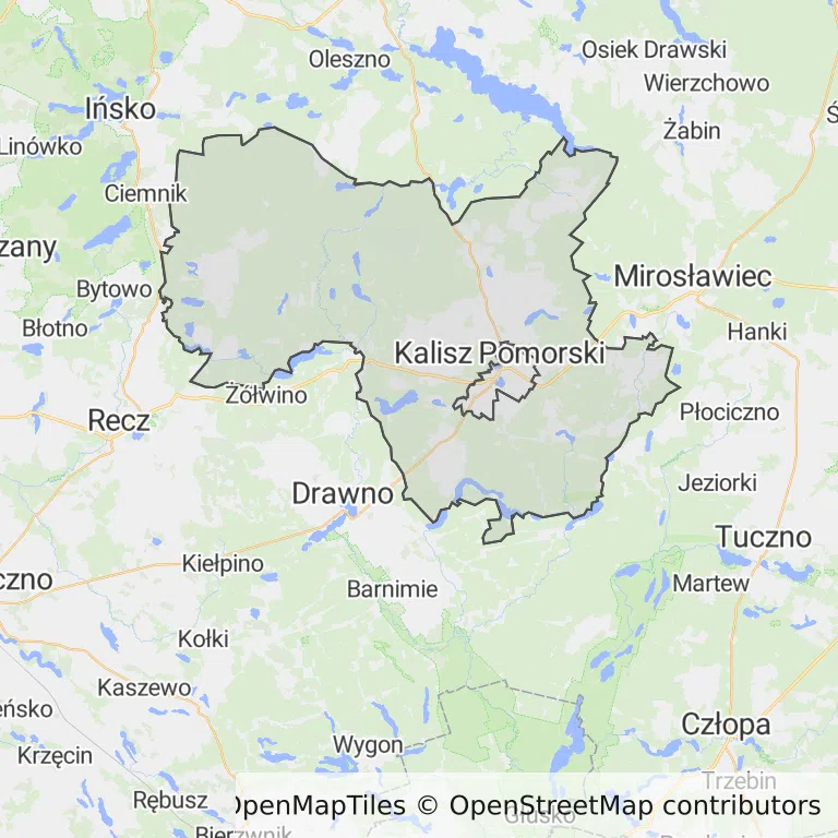Mapa z zaznaczonym Kaliszu Pomorskim