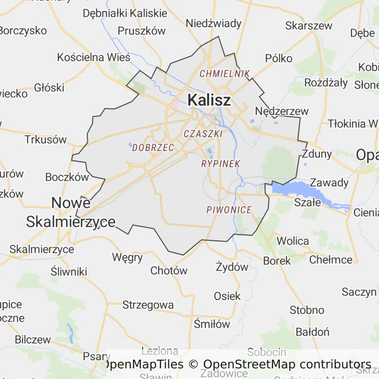 Mapa z zaznaczonym Kaliszem
