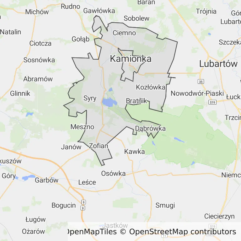Mapa z zaznaczoną Kamionką
