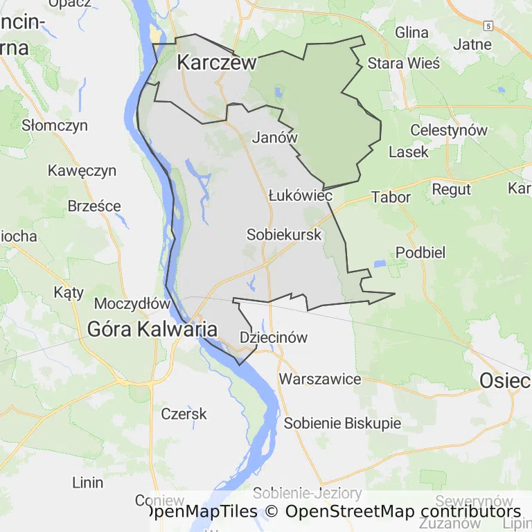 Mapa z zaznaczonym Karczewem
