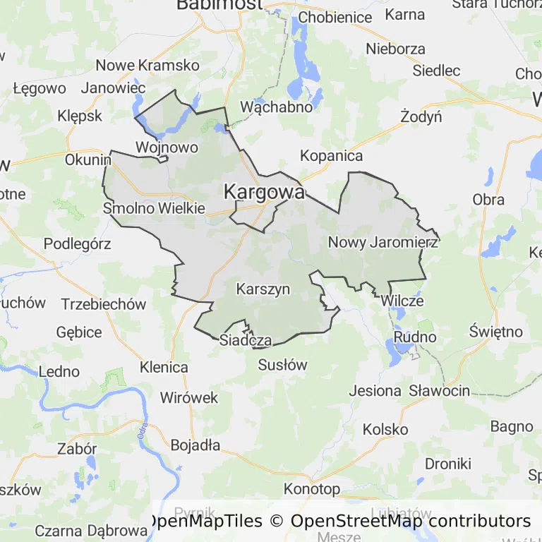 Mapa z zaznaczoną Kargowej