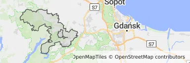 Mapa z zaznaczonym Kartuzami