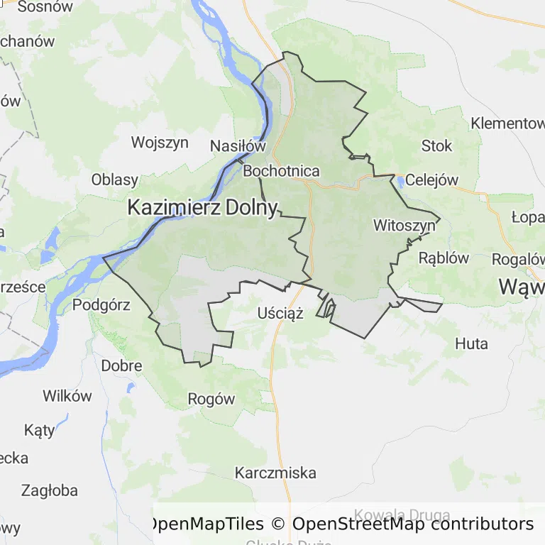Mapa z zaznaczonym Kazimierzu Dolnym