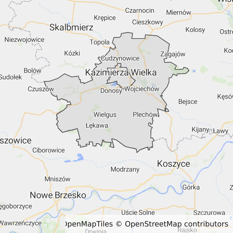 Mapa z zaznaczoną Kazimierzy Wielkiej