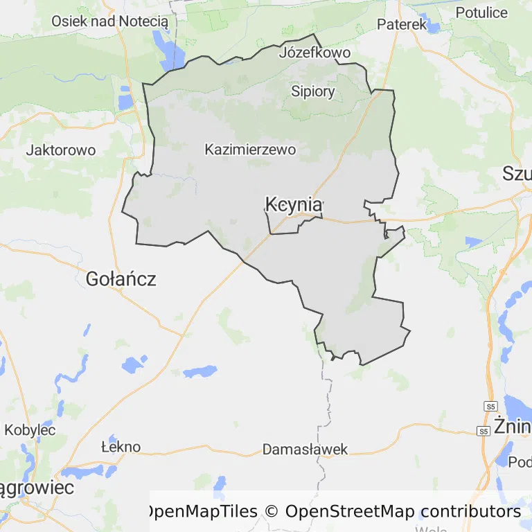 Mapa z zaznaczoną Kcyni