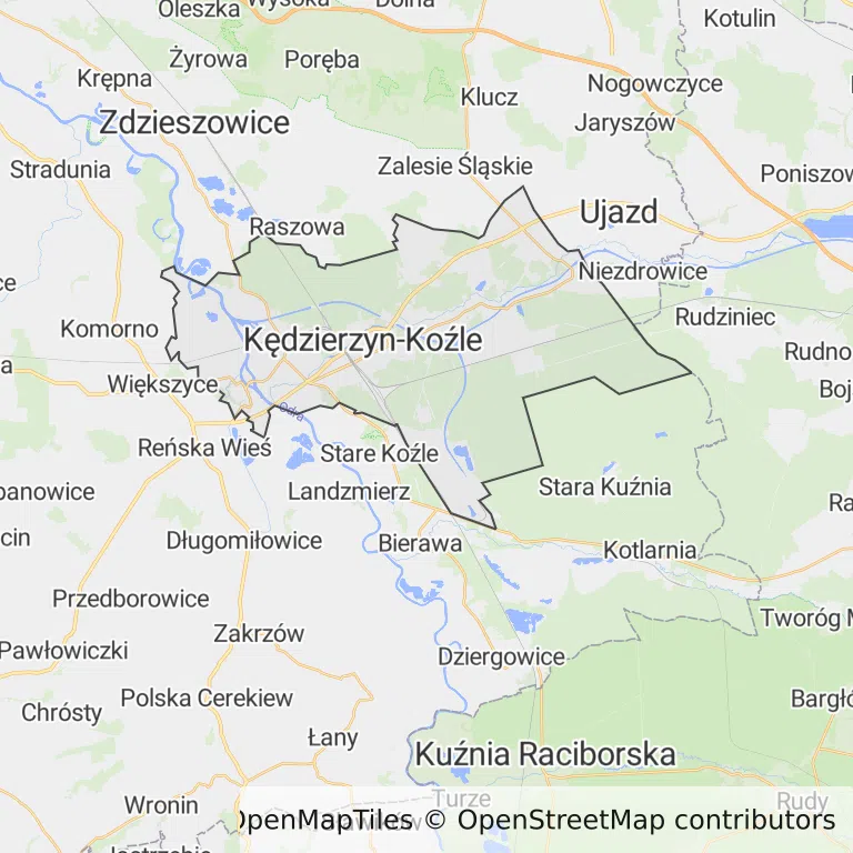 Mapa z zaznaczonym Kędzierzynie-Koźlu