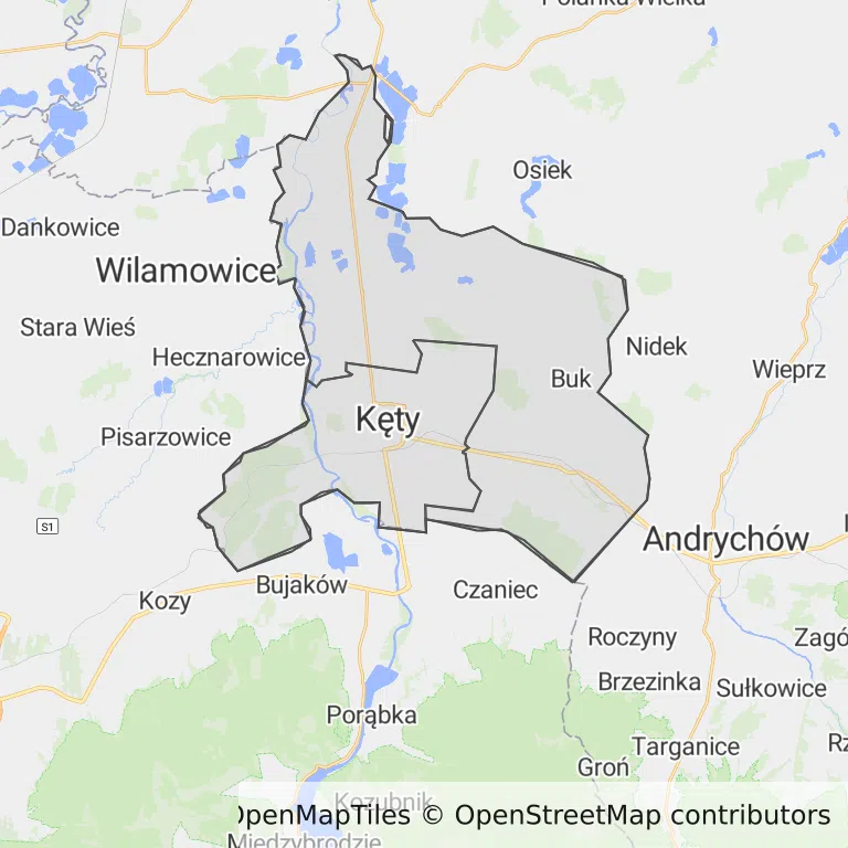 Mapa z zaznaczonym Kętami