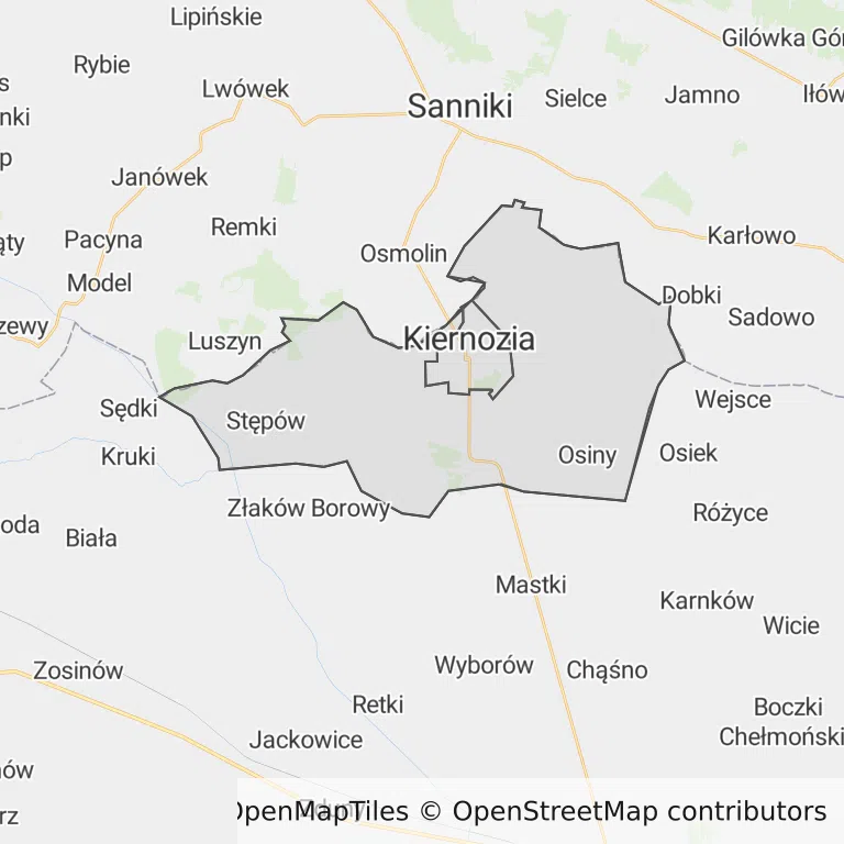 Mapa z zaznaczoną Kiernozi