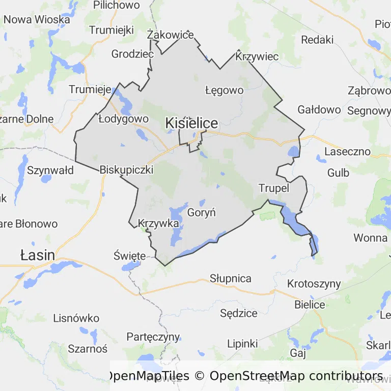 Mapa z zaznaczonymi Kisielicami