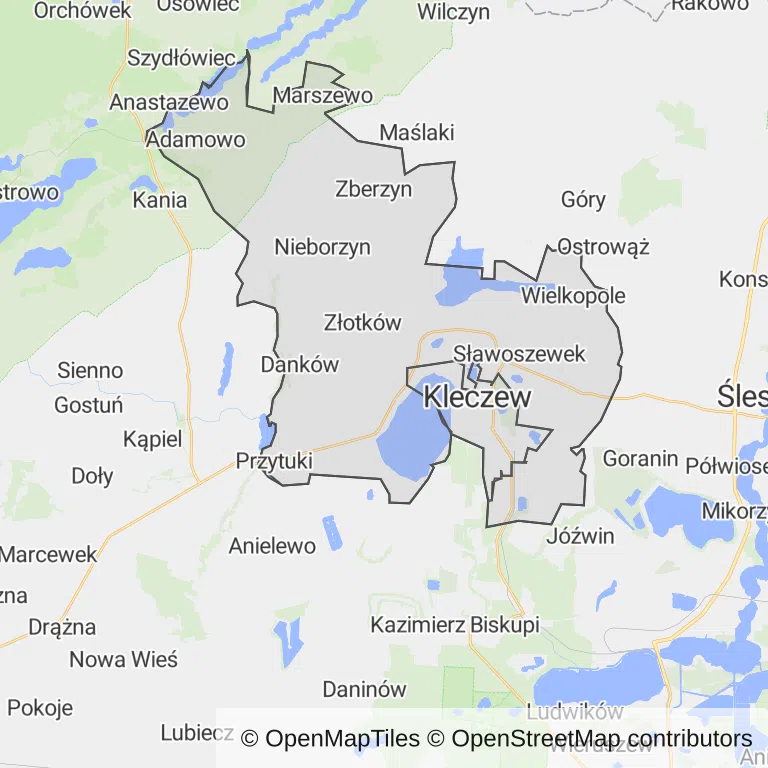 Mapa z zaznaczonym Kleczewem