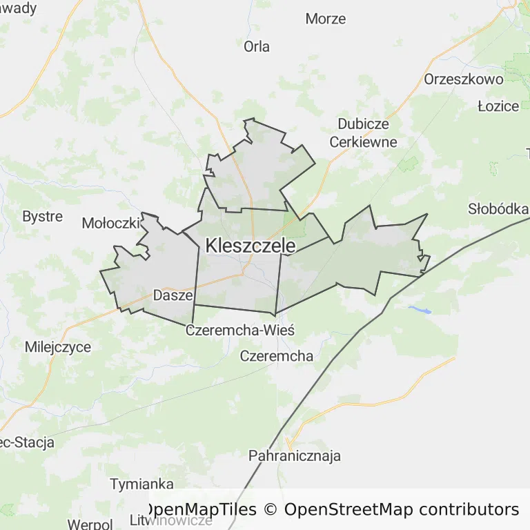 Mapa z zaznaczonym Kleszczelami