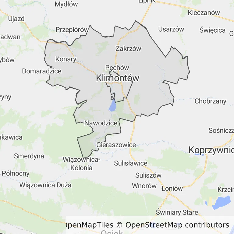 Mapa z zaznaczonym Klimontowem