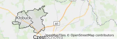 Mapa z zaznaczonym Kłobuckiem