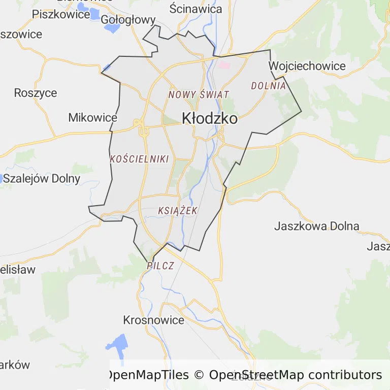 Mapa z zaznaczonym Kłodzkiem