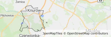 Mapa z zaznaczonym Knurowem