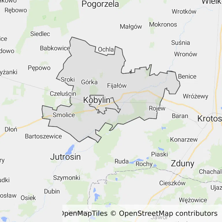Mapa z zaznaczonym Kobylinem