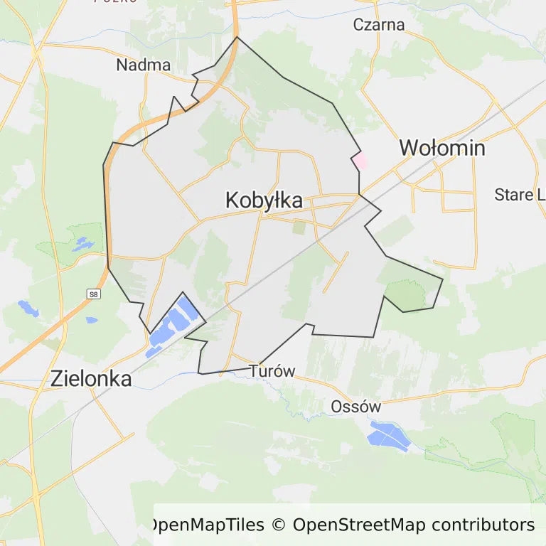 Mapa z zaznaczoną Kobyłką