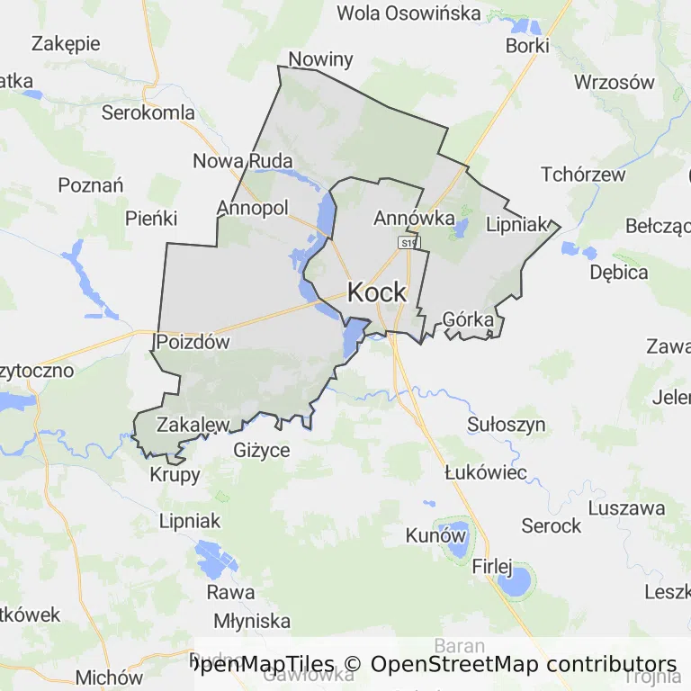 Mapa z zaznaczonym Kockiem