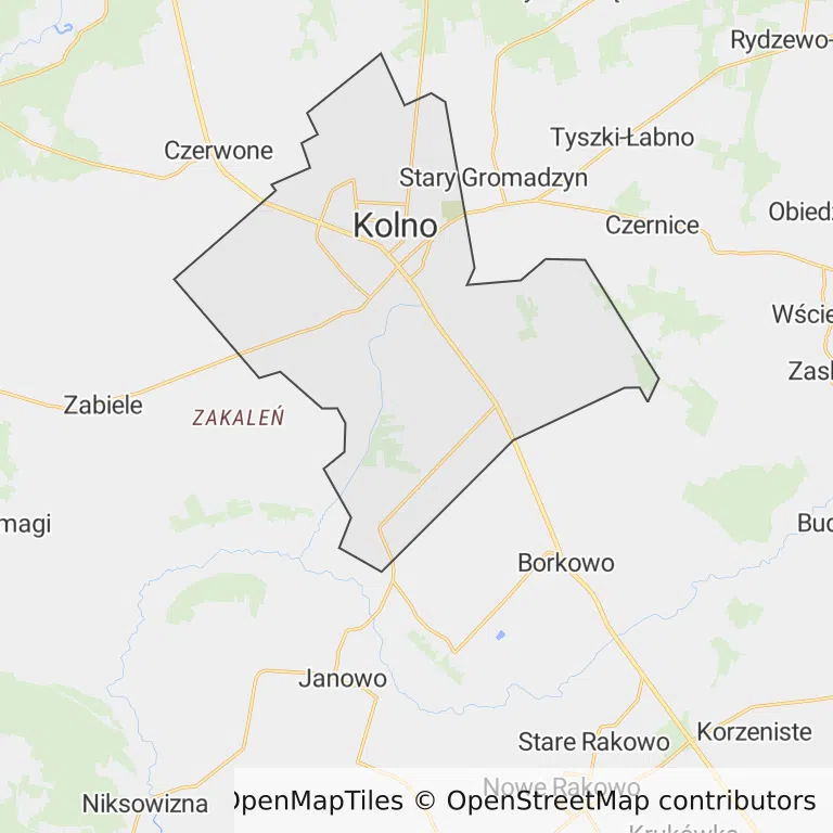 Mapa z zaznaczonym Kolnem