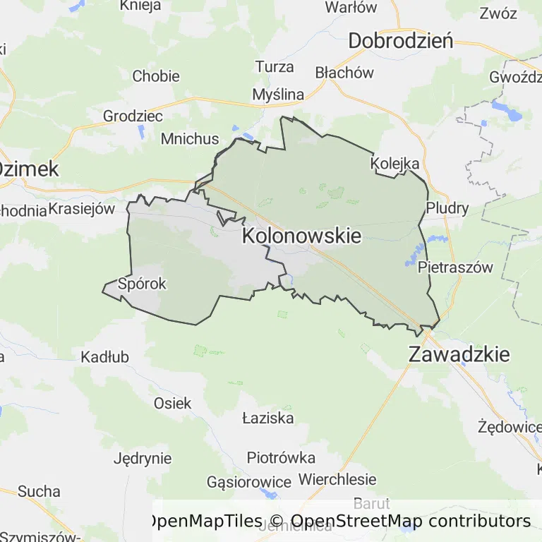 Mapa z zaznaczonym Kolonowskiem
