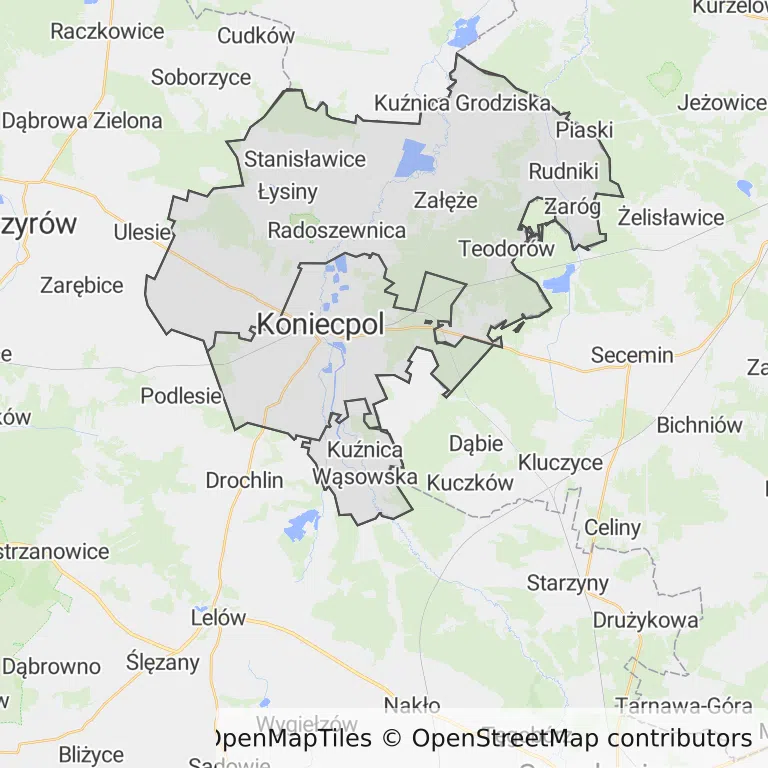 Mapa z zaznaczonym Koniecpolu