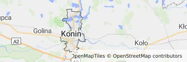 Mapa z zaznaczonym Koninem