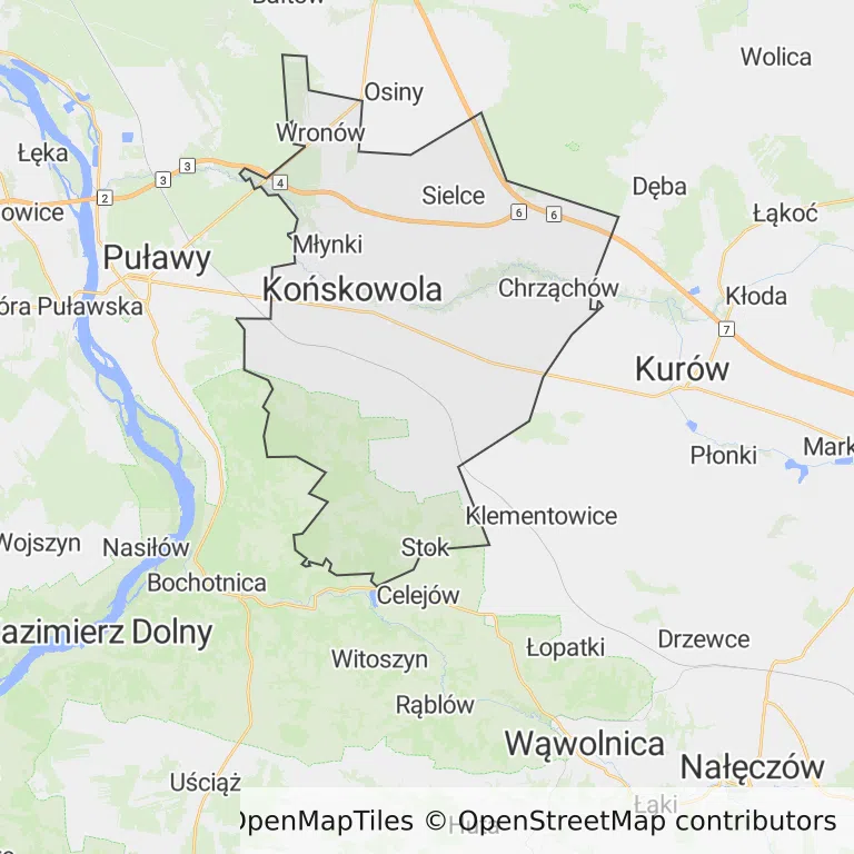 Mapa z zaznaczoną Końskowoli