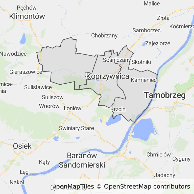 Mapa z zaznaczonym Koprzywnicy