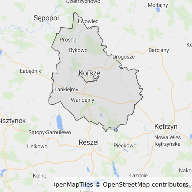 Mapa z zaznaczonym Korszami