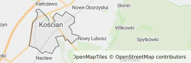 Mapa z zaznaczonym Kościanem