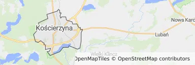 Mapa z zaznaczoną Kościerzynem