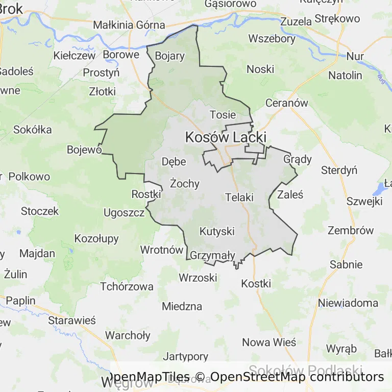 Mapa z zaznaczonym Kosowie Lackim