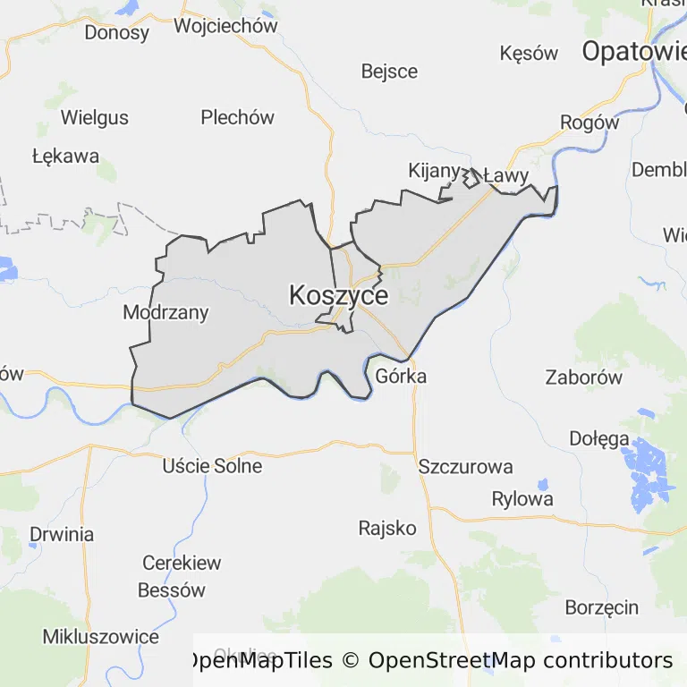 Mapa z zaznaczonymi Koszycami