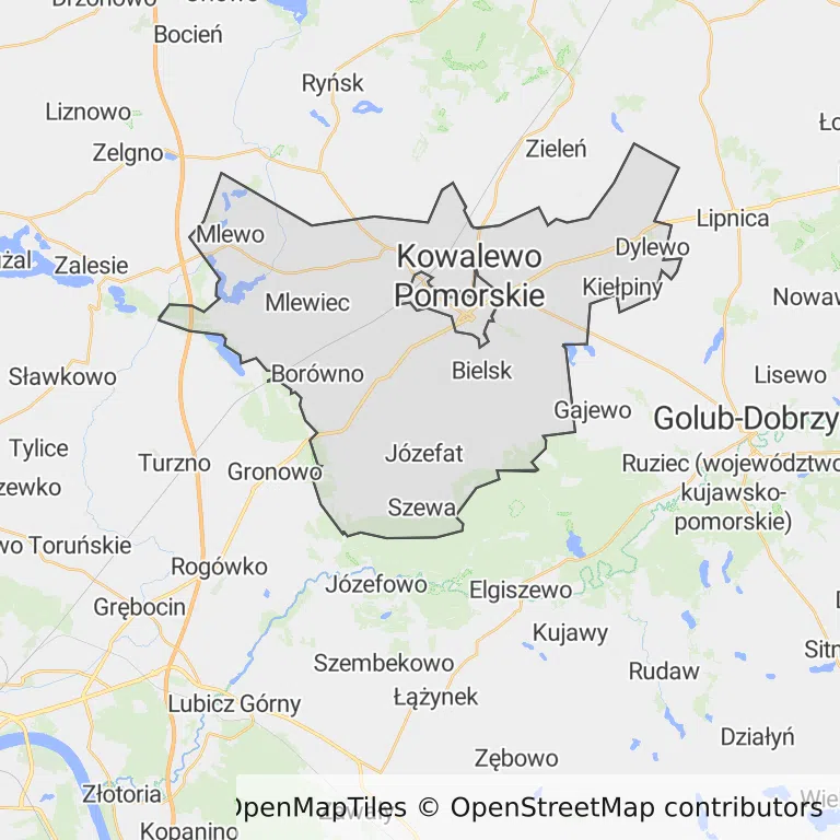 Mapa z zaznaczonym Kowalewie Pomorskim