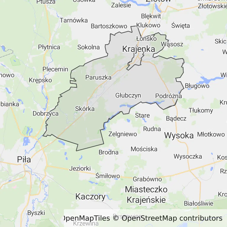 Mapa z zaznaczoną Krajeńką