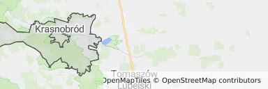 Mapa z zaznaczonym Krasnobrodzem