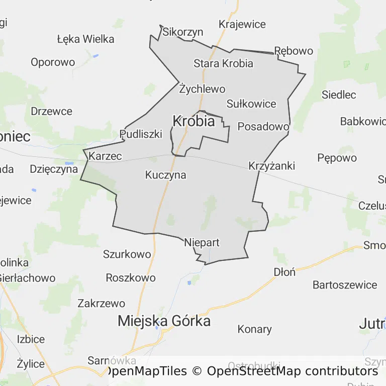 Mapa z zaznaczoną Krobi